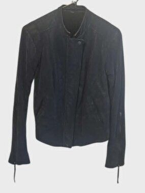 Free People Navy Blue Faux Suede Leather Motorcycle Jacket Size XS